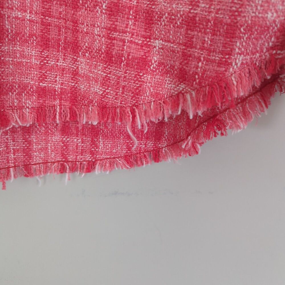 Zara Pink Tweed Button Down Long Sleeve Shirt Shacket Fringe Hem Small Relaxed - Picture 4 of 7